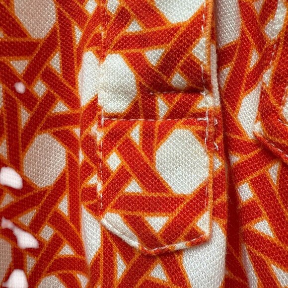 TALBOTS Womens Polo Shirt L/XL Orange Print 3/4 Sleeve Pique Knit Preppy Top - Picture 8 of 8